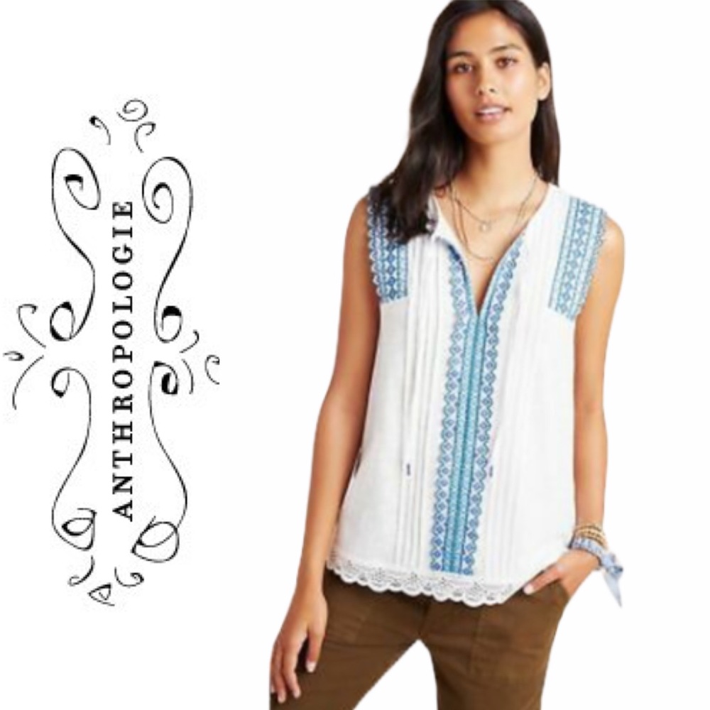 ✨ Anthropologie White Sigrid Embroidered Tank Top